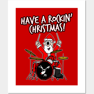 Have A Rockin' Christmas Santa Drumming Drummer Drums Posters and Art